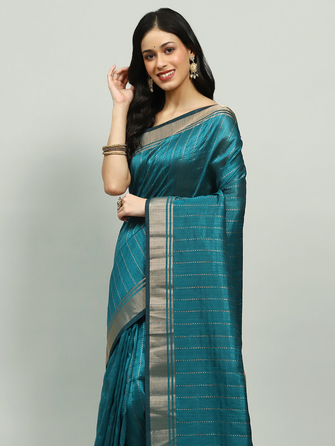 Embroidered Border Booti Art Silk Saree