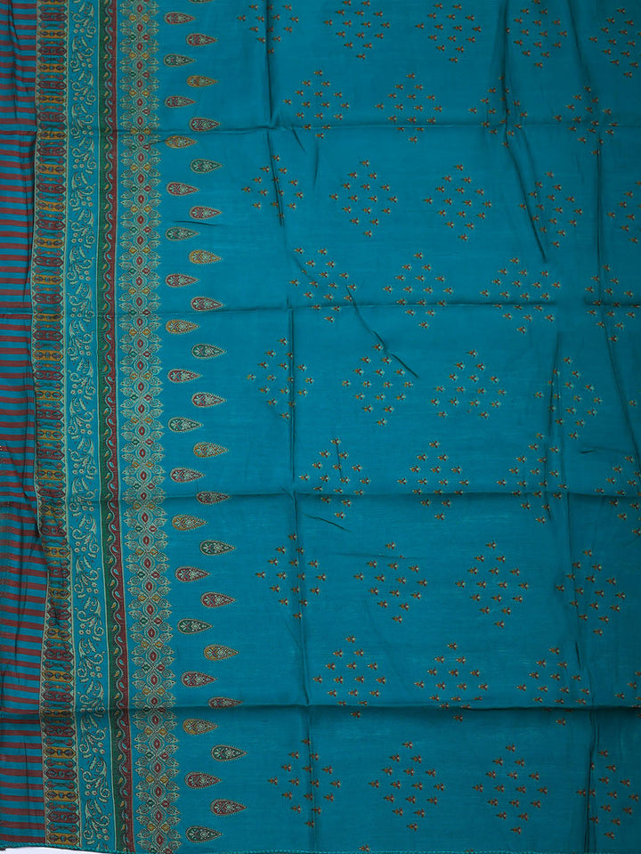 Printed Cotton Blend Unstitched Suit With Pant &amp; Dupatta