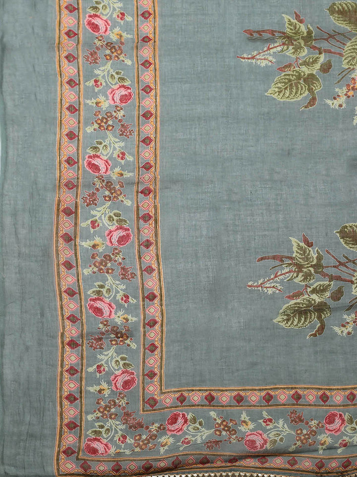 Embroidered Cotton Blend Unstitched Suit With Pant &amp; Dupatta