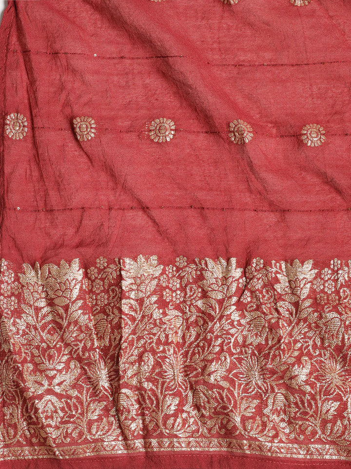 Neck Embroidered Chanderi Unstitched Suit With Dupatta