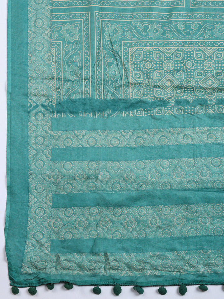 Printed Cotton Blend Unstitched Suit With Pant &amp; Dupatta