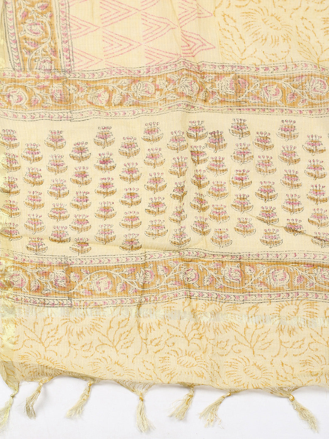 Printed Cotton Blend Unstitched Suit With Pant &amp; Dupatta