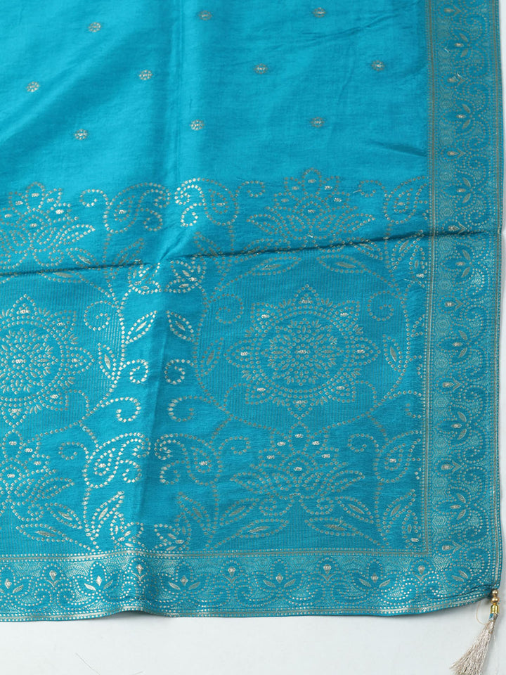 Woven Design Chanderi Unstitched Kurta With Pant &amp; Dupatta