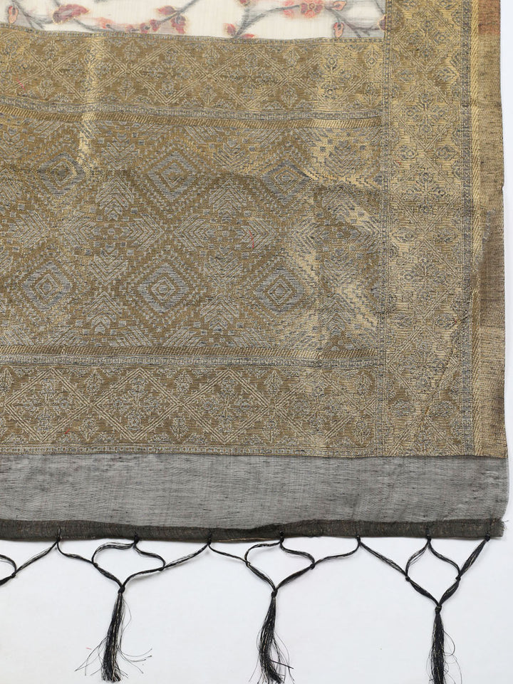 Woven Design Chanderi Unstitched Suit With Pant Dupatta