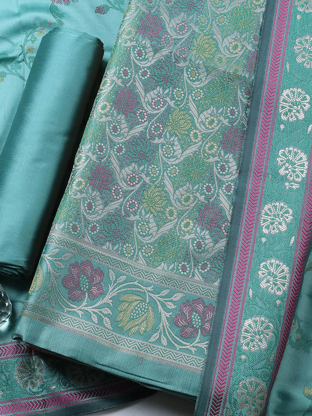Woven Design Chanderi Unstitched Suit With Pant &amp; Dupatta
