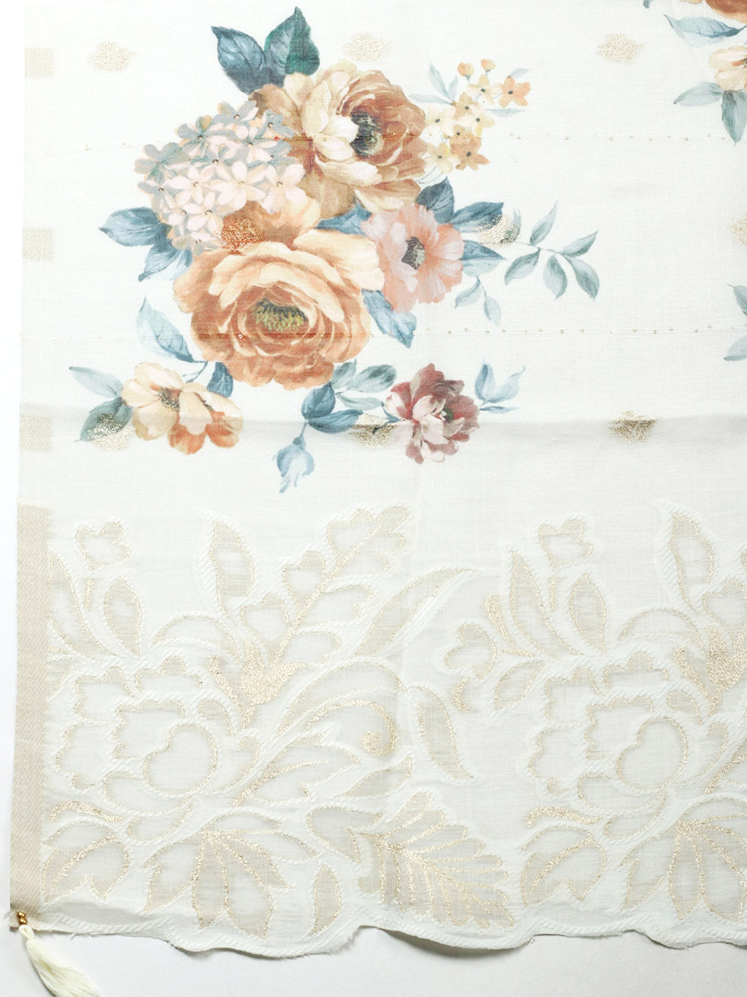 Embroidered Linen Blend Unstitched Suit With Pant &amp; Dupatta