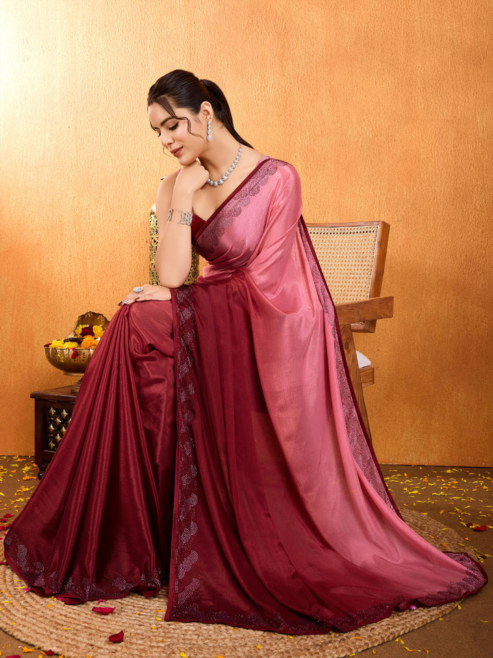 Embroidered Shaded Chinnon Saree