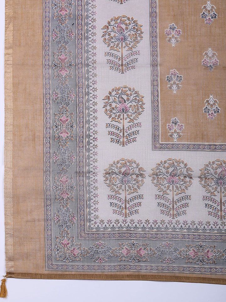 Embroidered Tissue Unstitched Suit With Pant &amp; Dupatta