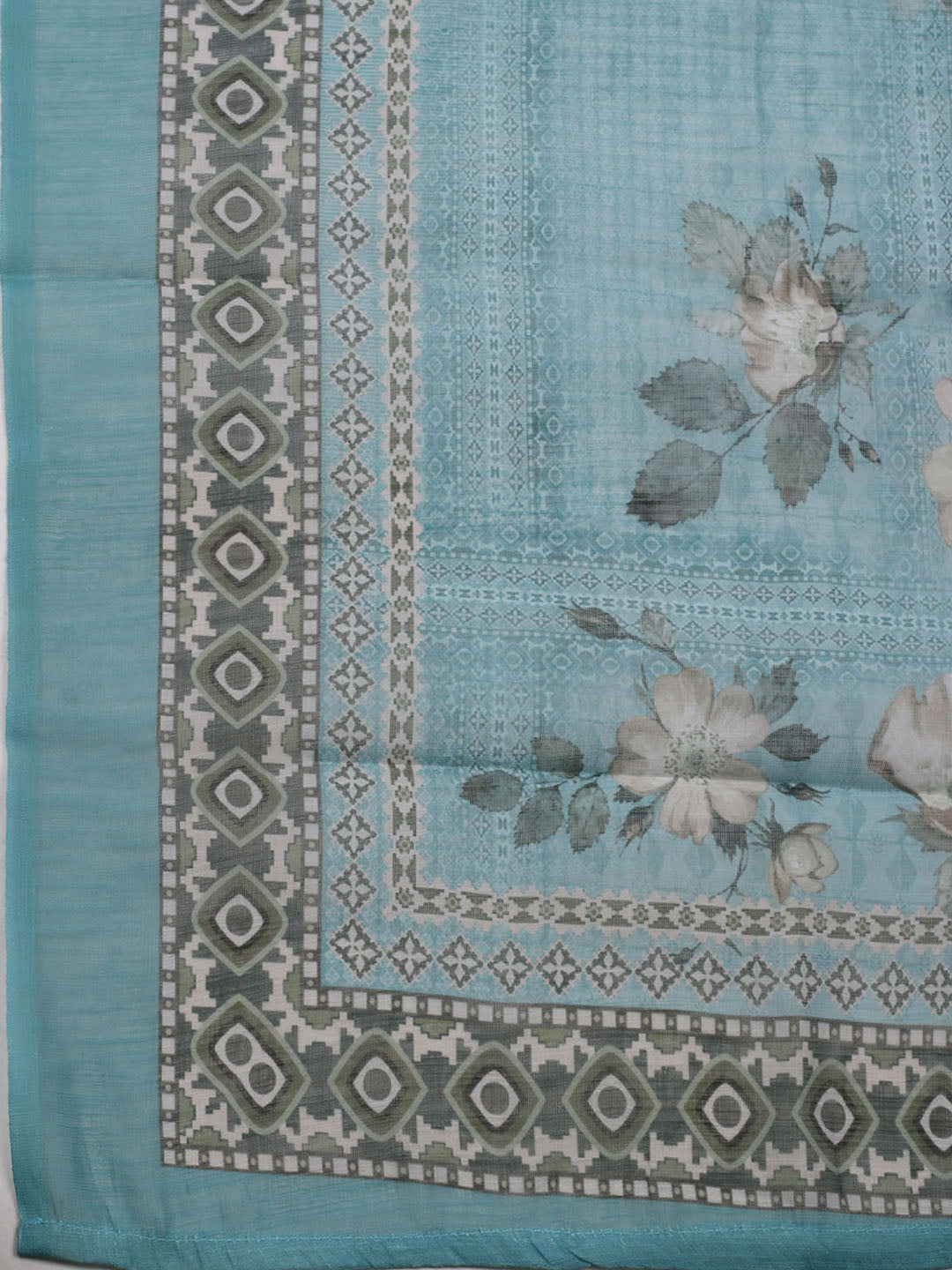 Floral Printed Linen Unstitched Suit With Dupatta