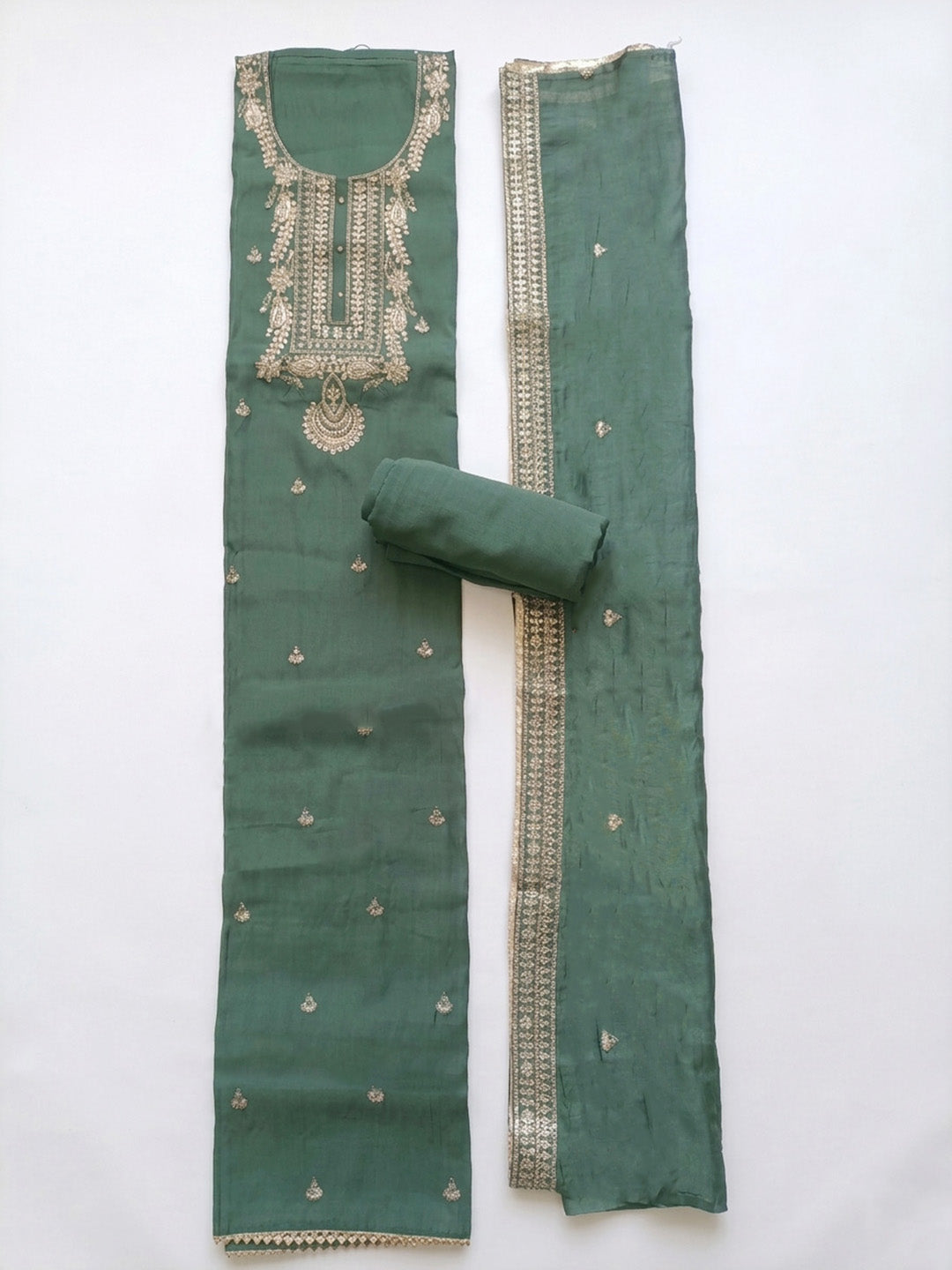 Embroidered Cotton Blend Unstitched Suit With Pant &amp; Dupatta