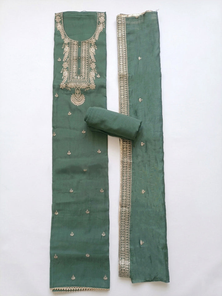 Embroidered Cotton Blend Unstitched Suit With Pant &amp; Dupatta