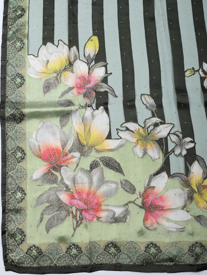Woven Design Georgette Unstitched Suit With Pant &amp; Dupatta