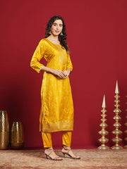 Embroidered Cotton Kurta With Pant & Dupatta