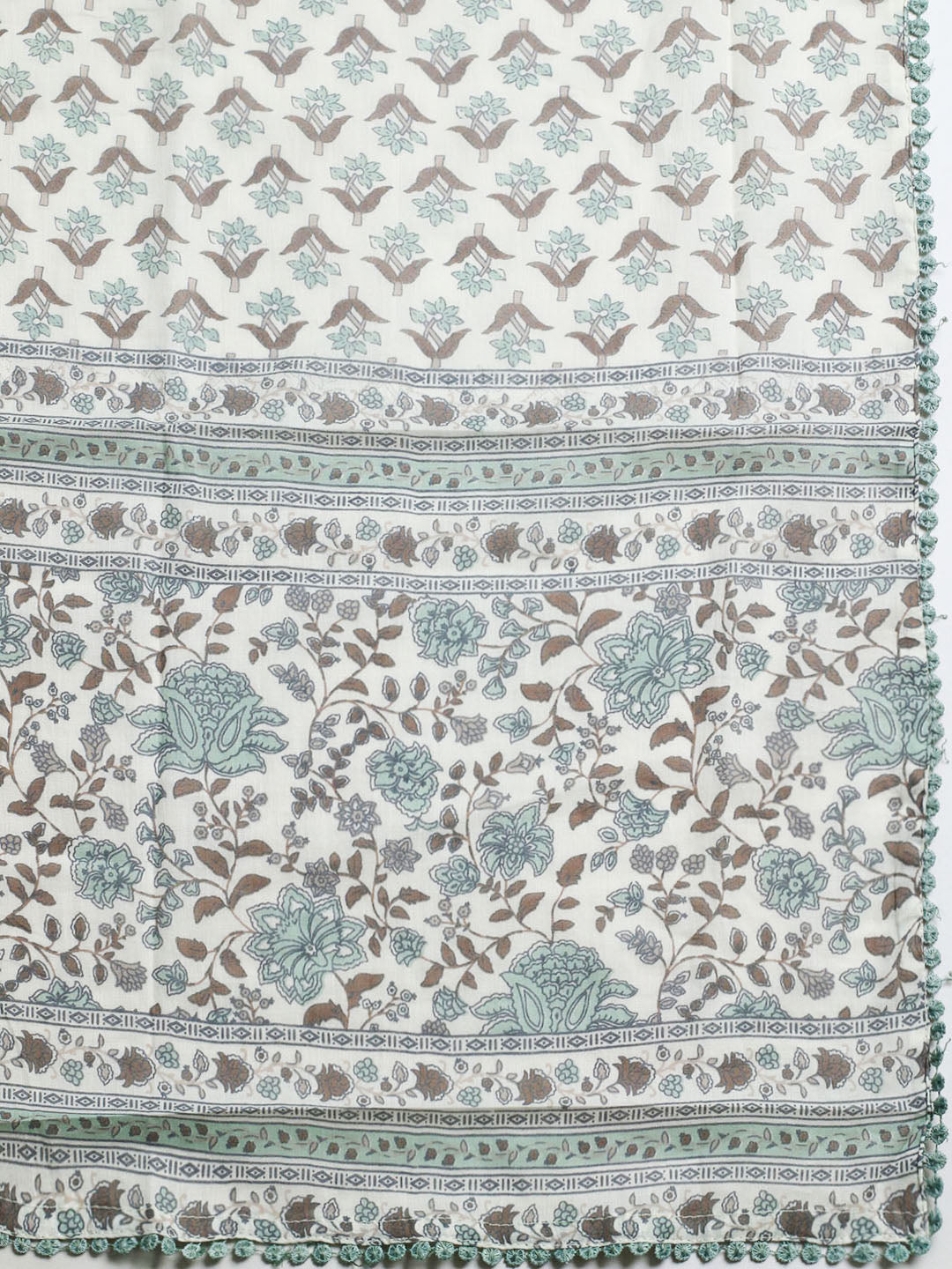 Embellished Cotton Blend Unstitched Suit With Pant &amp; Dupatta
