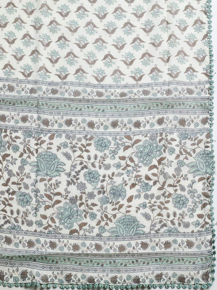 Embellished Cotton Blend Unstitched Suit With Pant &amp; Dupatta