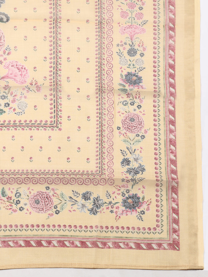 Printed Linen Blend Unstitched Suit With Pant &amp; Dupatta
