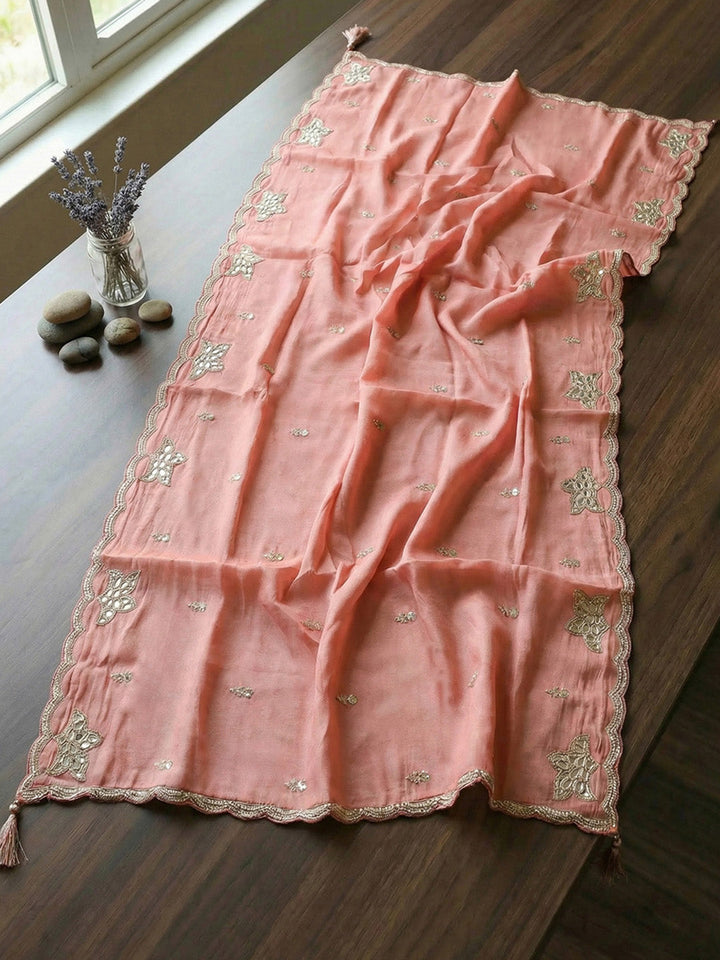 Embroidered Tissue Unstitched Suit With Pant &amp; Dupatta