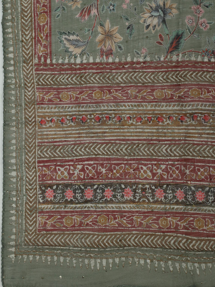 Embroidered Cotton Unstitched Suit With Pant &amp; Dupatta