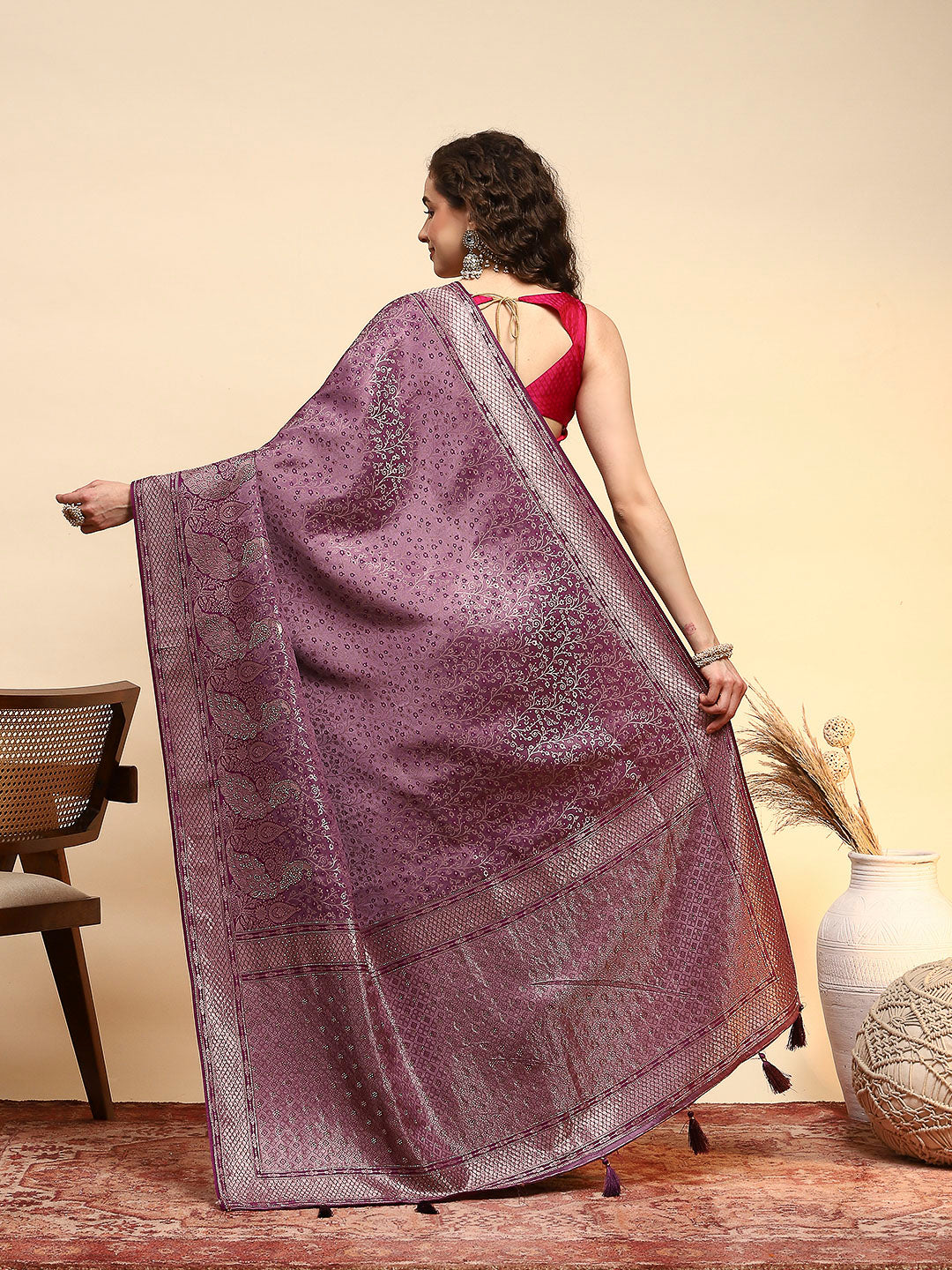 Embroidered Satin Saree