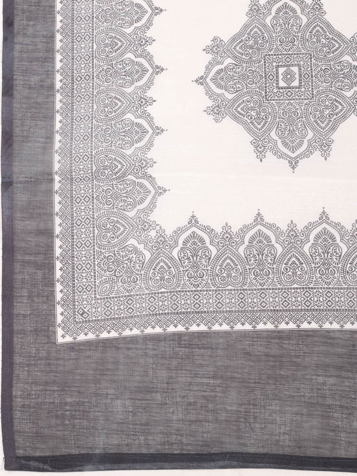 Printed Cotton Blend Unstitched Suit With Pant &amp; Dupatta