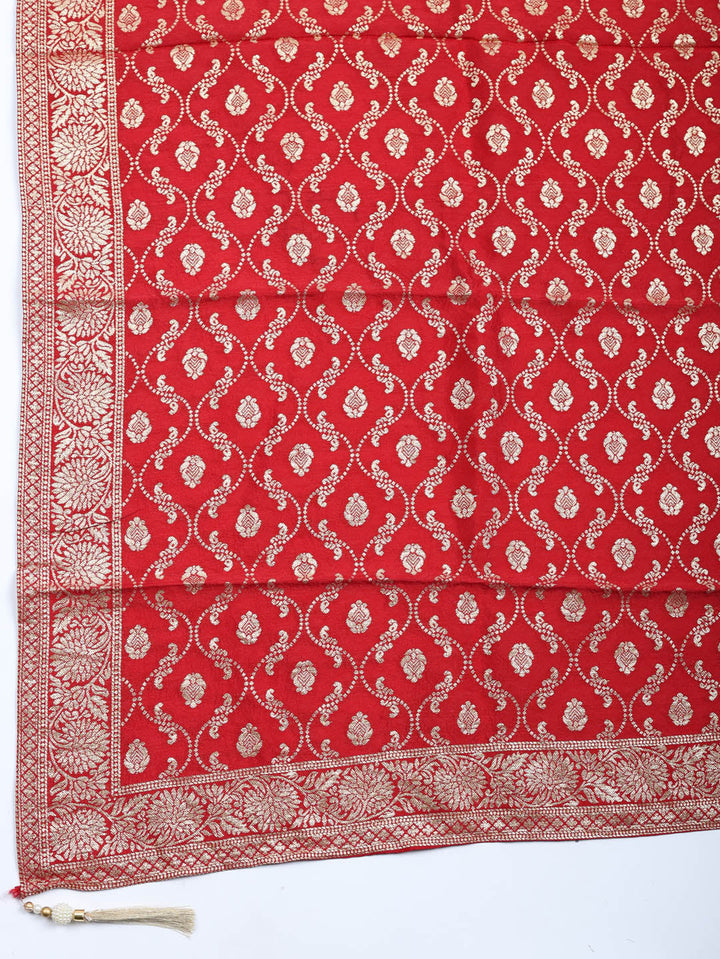 Embroidered Chanderi Unstitched Suit With Pant &amp; Dupatta