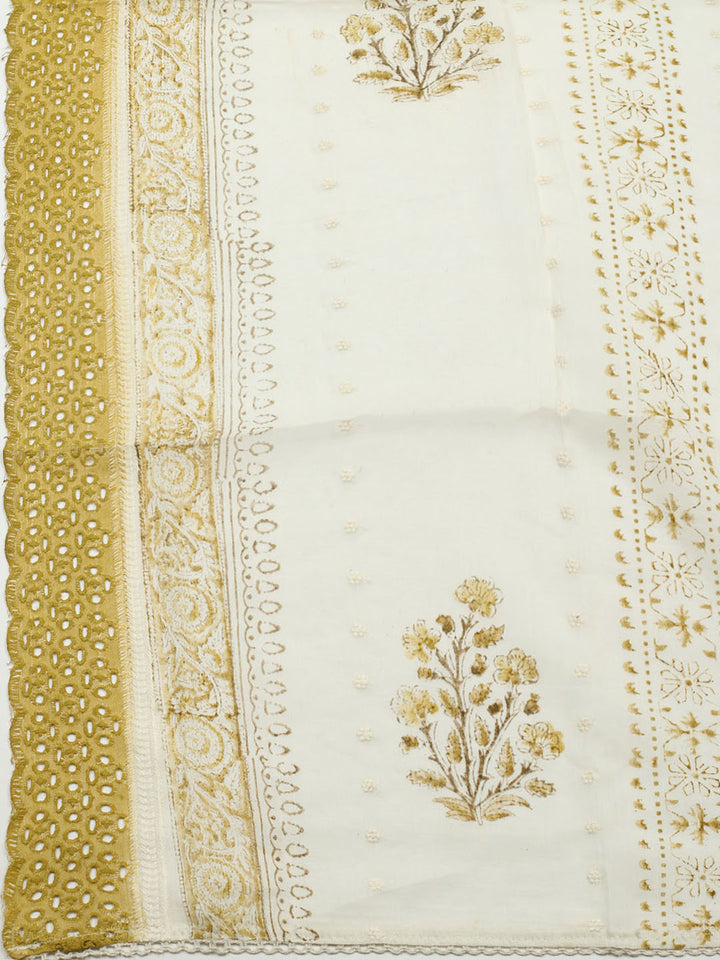 Printed Cotton Blend Unstitched Suit With Pant &amp; Dupatta