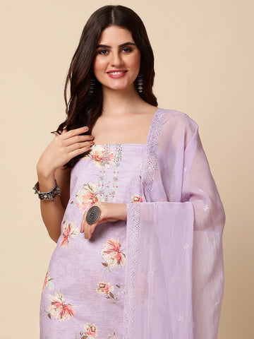 Panel Embroidery Linen Unstitched Suit With Dupatta