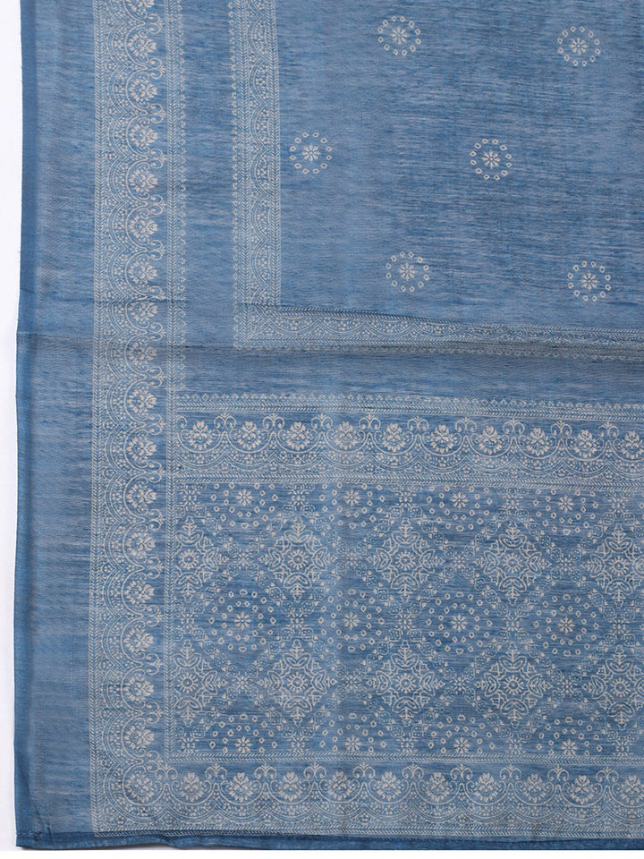 Embroidered Linen Blend Unstitched Suit With Pant &amp; Dupatta