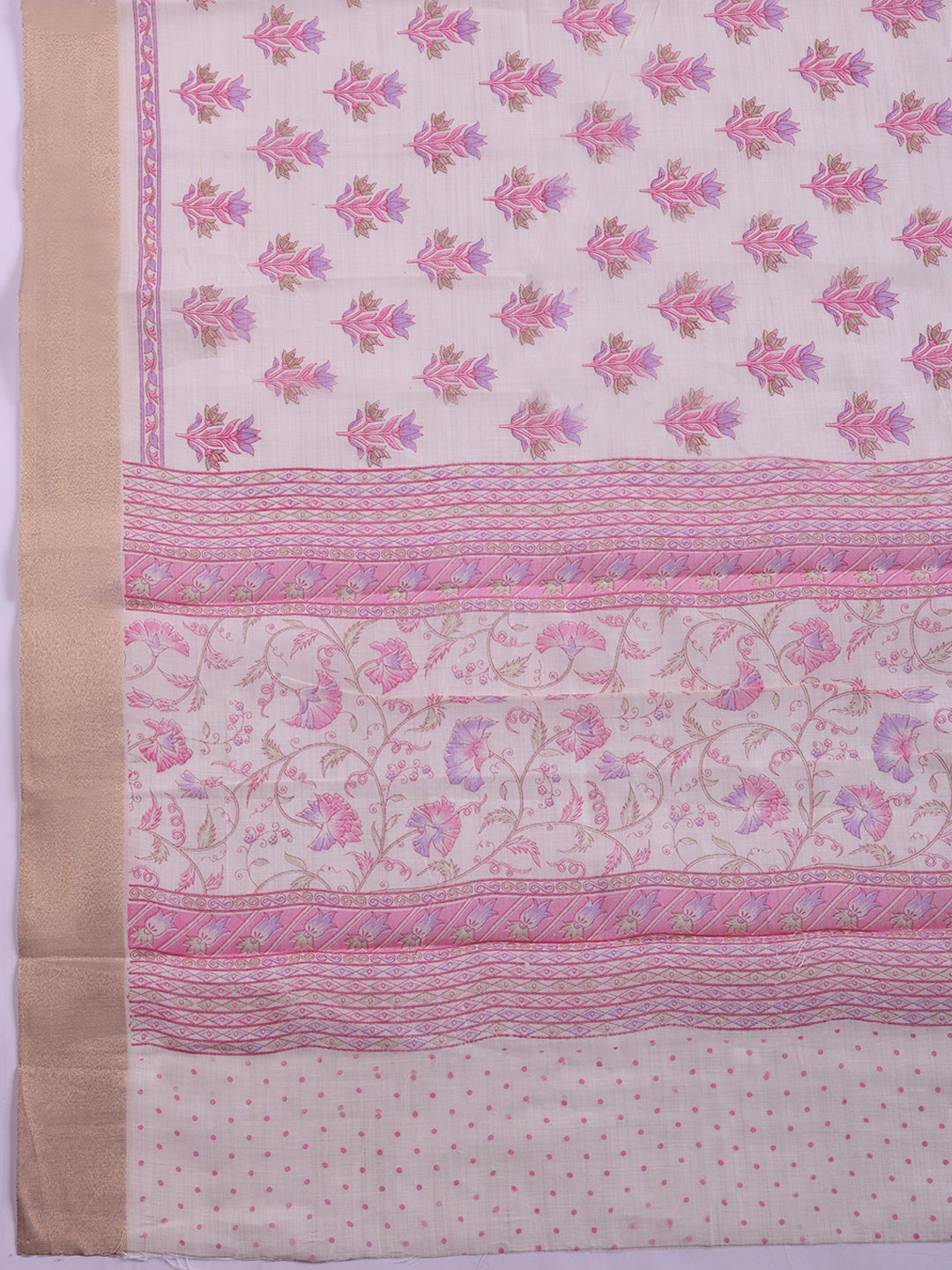 Printed, Chanderi Unstitched Suit With Pant &amp; Dupatta