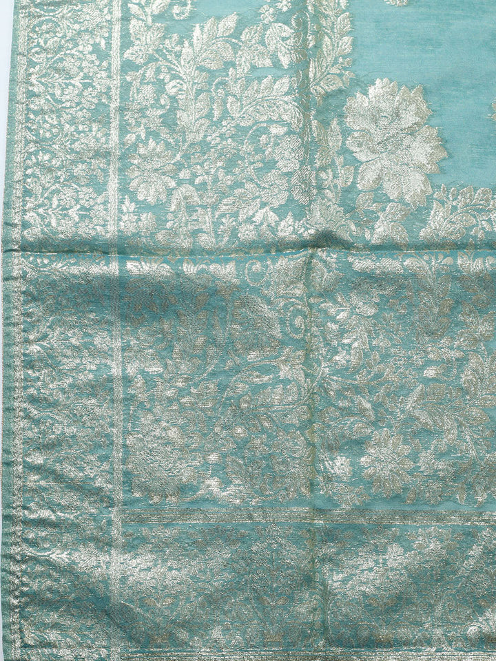 Embroidered Chanderi Unstitched Suit With Pant &amp; Dupatta