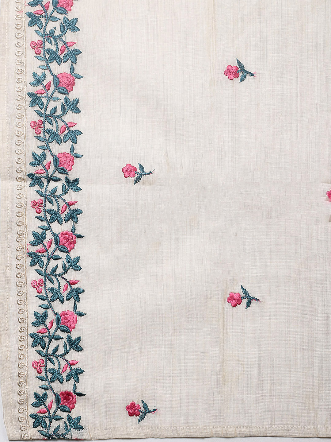 Embroidered Tussar Silk Unstitched Suit With Pant &amp; Dupatta