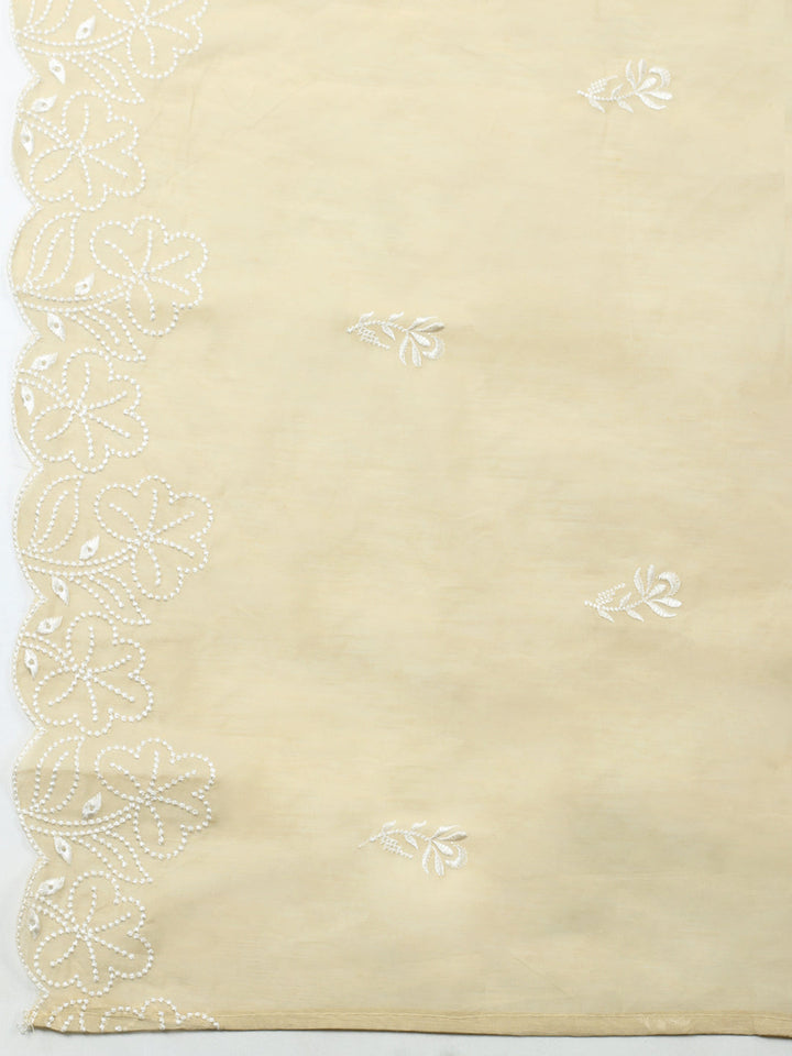 Embroidered Cotton Blend Unstitched Suit With Pant &amp; Dupatta