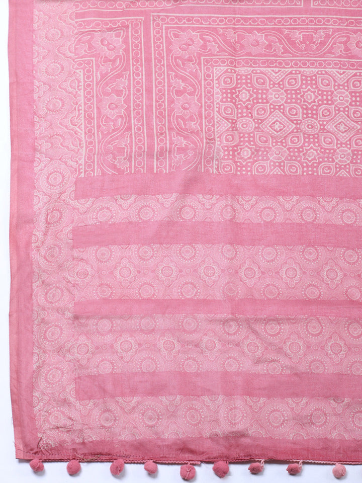 Printed Cotton Blend Unstitched Suit With Pant &amp; Dupatta