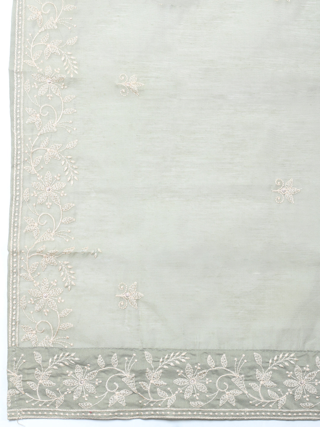 Embroidered, Cotton Blend Unstitched Suit With Pant &amp; Dupatta