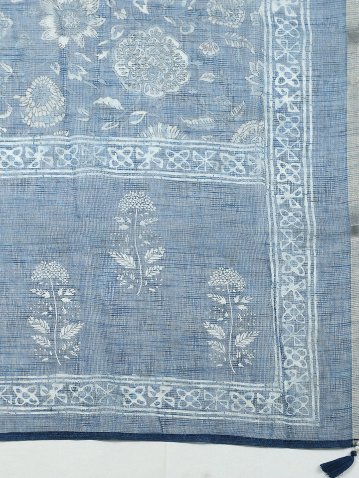 Printed Cotton Blend Unstitched Suit With Pant Dupatta