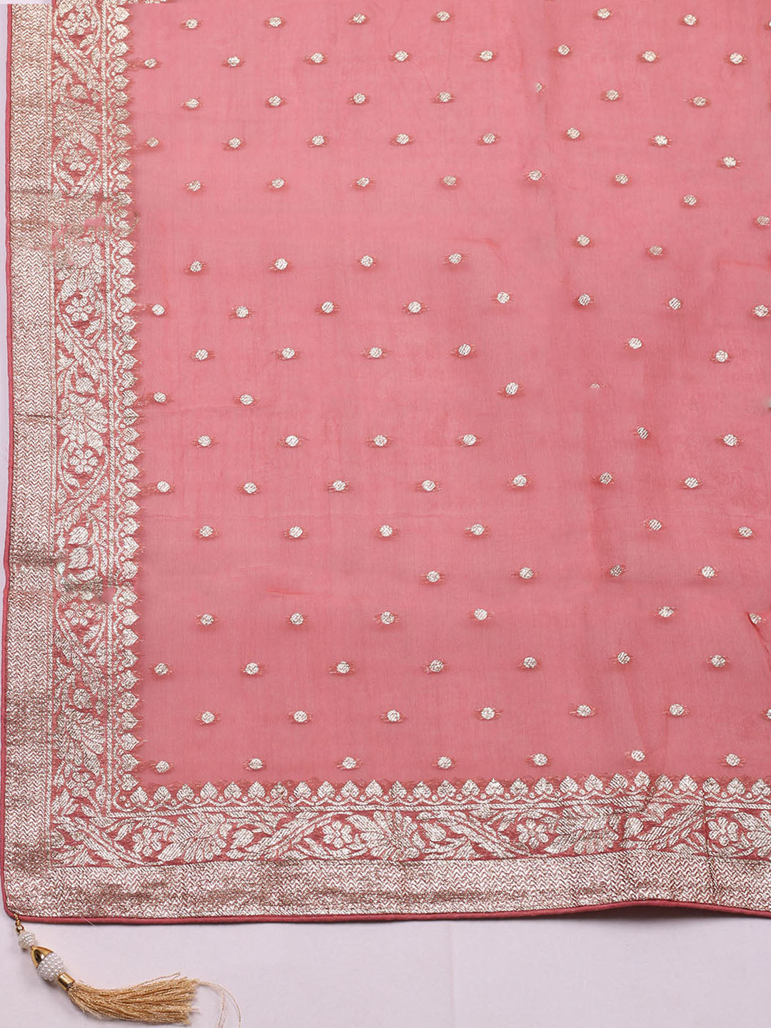 Embroidered Chanderi Unstitched Suit With Pant &amp; Dupatta