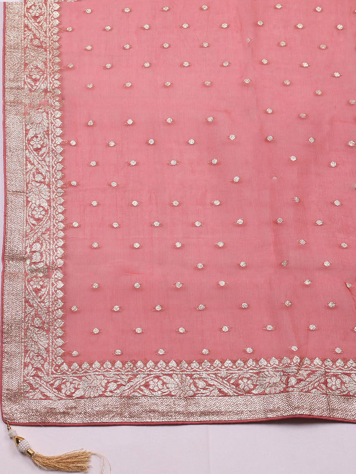 Embroidered Chanderi Unstitched Suit With Pant &amp; Dupatta