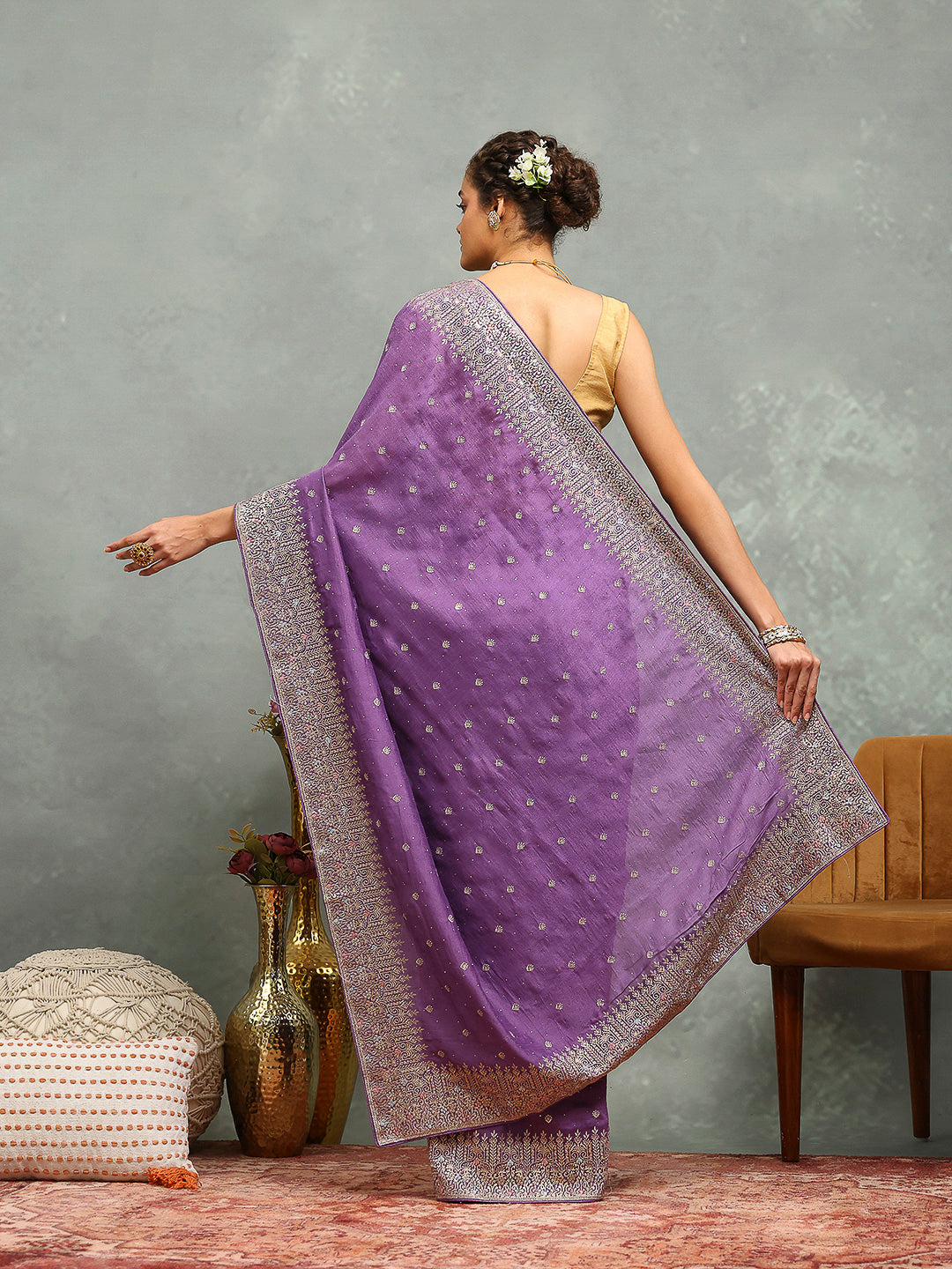 Zari Embroidered Tussar Saree