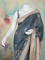 Printed Tussar Aqua Green Saree