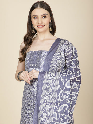 Neck Patti Printed Cotton Unstitched Suit Piece With Dupatta