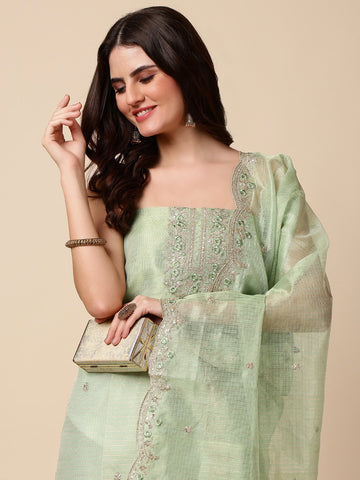 Neck Embroidered Chanderi Unstitched Suit Piece With Dupatta