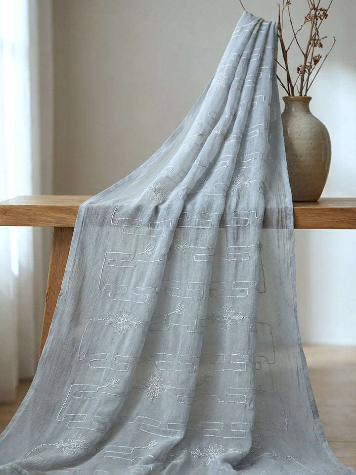 Neck Embroidered Cotton Blend Unstitched Suit With Dupatta