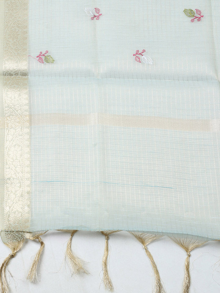 Embroidered Tissue Unstitched Suit With Pant &amp; Dupatta