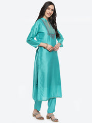 Embroidered Chanderi Suit Piece With Chanderi Banarasi Dupatta