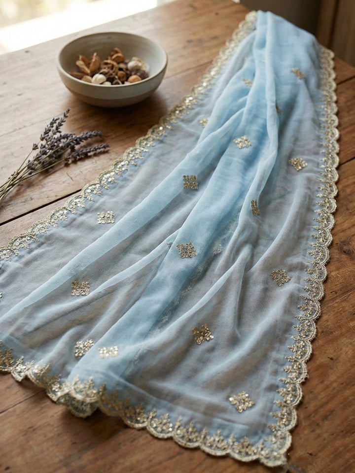 Printed Cotton Blend Unstitched Suit With Pant &amp; Dupatta