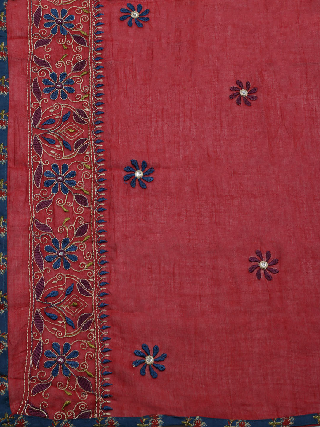 Embroidered Cotton Blend Unstitched Suit With Pant &amp; Dupatta