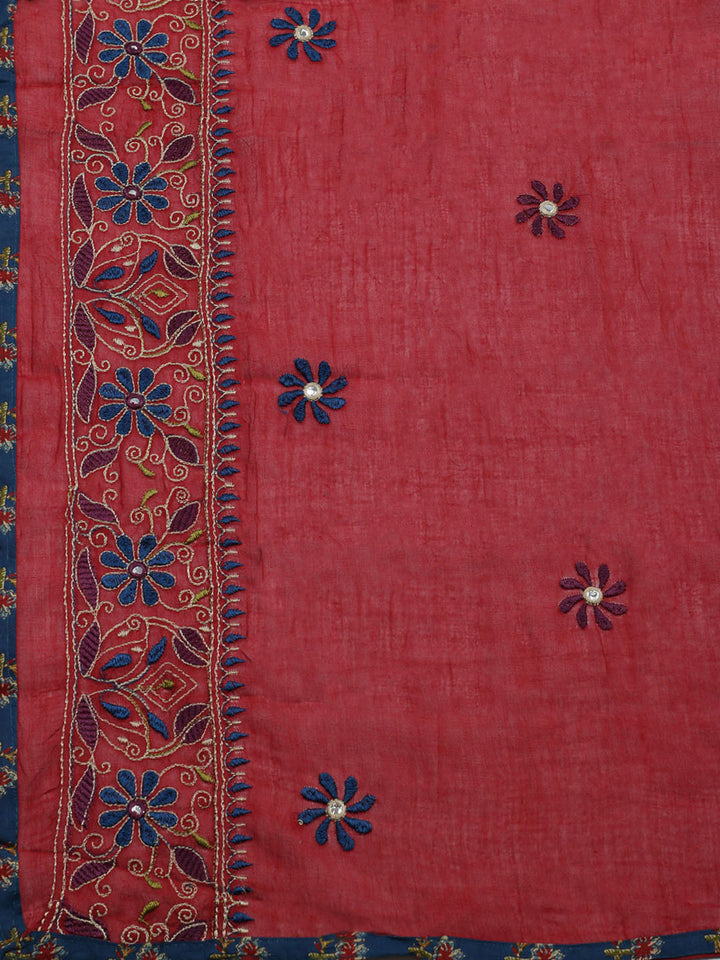 Embroidered Cotton Blend Unstitched Suit With Pant &amp; Dupatta