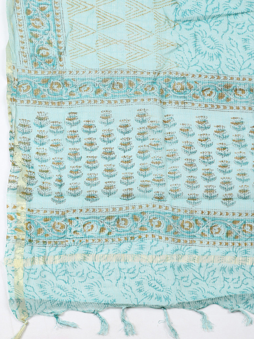 Printed Cotton Blend Unstitched Suit With Pant &amp; Dupatta