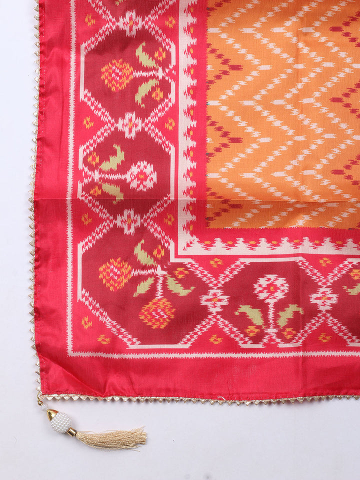 Patola Printed Tussar Unstitched Suit With Dupatta