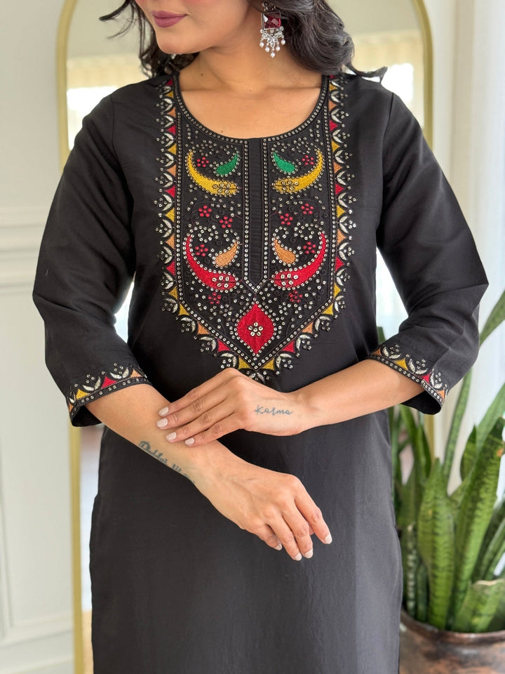 Printed Art Silk Kurta With Pants &amp; Dupatta